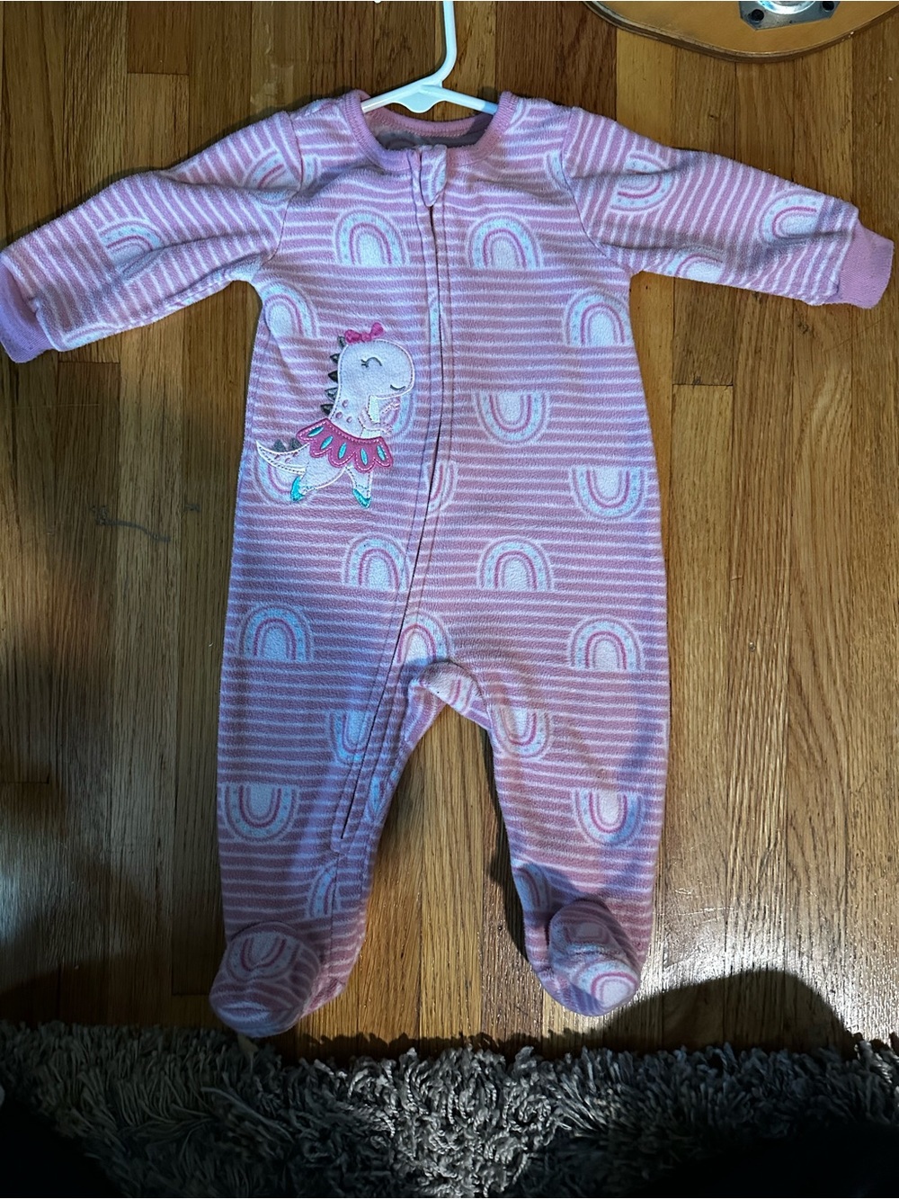 Pink Rainbow Dino Footed One-Piece for Kids